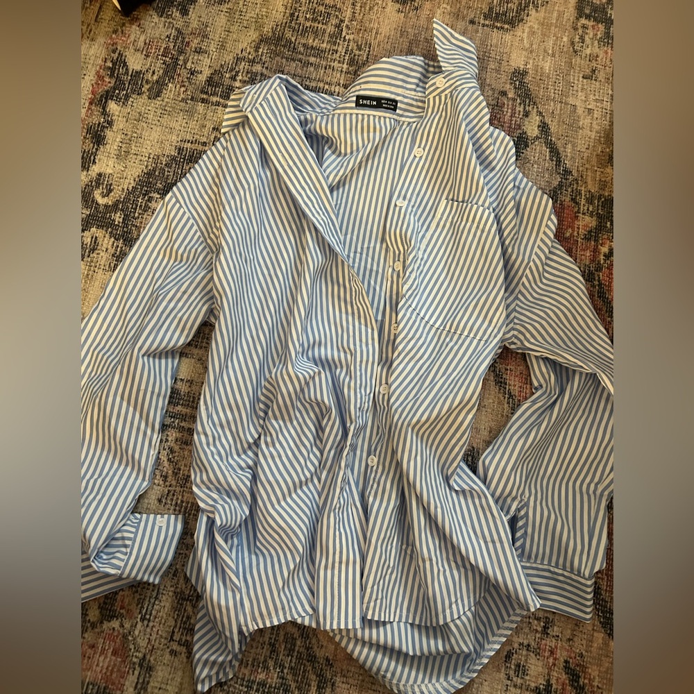 Blue Striped Button-Up Shirt oversized
